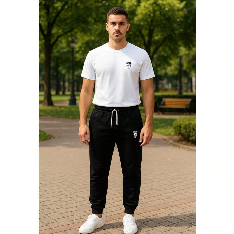 White T-Shirt + Jogger Pants Kit Opposite Modas Elegant Versatile High Quality - Negro - Ver 1