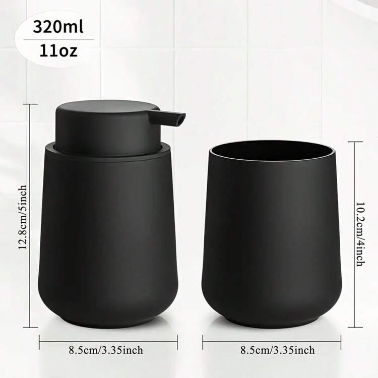 1/2pcs Matte Black Bathroom Accessories - Modern Minimalist Style, Including Plastic Soap Dispenser And Toothbrush Holder, Reusable For Shampoo, Body Wash, Hand Soap Refill Bottles, Modern Bathroom, Kitchen, Hotel Countertop Decor - Multicolor - View 3