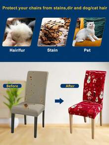 2/4/6 غطاء كرسي مطبوع بطبعات عيد الميلاد، مع عناصر عيد الميلاد مثل بابا نويل والثلجي والرنة، ديكور منزلي لفنادق وحفلات ومطاعم، ديكور عيد الميلاد الأساسي، هدية عيد الميلاد المثالية