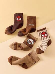 10 双 Marvel 儿童袜子，超级英雄蜘蛛侠女童厚保暖毛巾袜，韩国卡通男童袜子，透气婴幼儿袜子，地板袜 - 彩色 - 查看 3