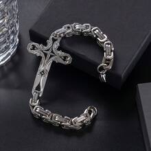 Thick Stainless Steel Cross Bracelet With 8mm Thick Emperor Chain - 銀色 - 查看 2