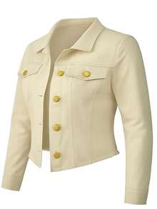 Women's Denim Jacket, Long Sleeve, Beige, Frayed, Premium Line - Màu be sờn - Xem 2