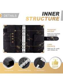 1pc Black Marble Texture Faux Leather A6 Budget Planner Binder With Zipper Cash Envelope And Expense Tracker, Money Saving Budgeting Notebook, Cash Organizer For Budget Planning - Multicolor - View 8