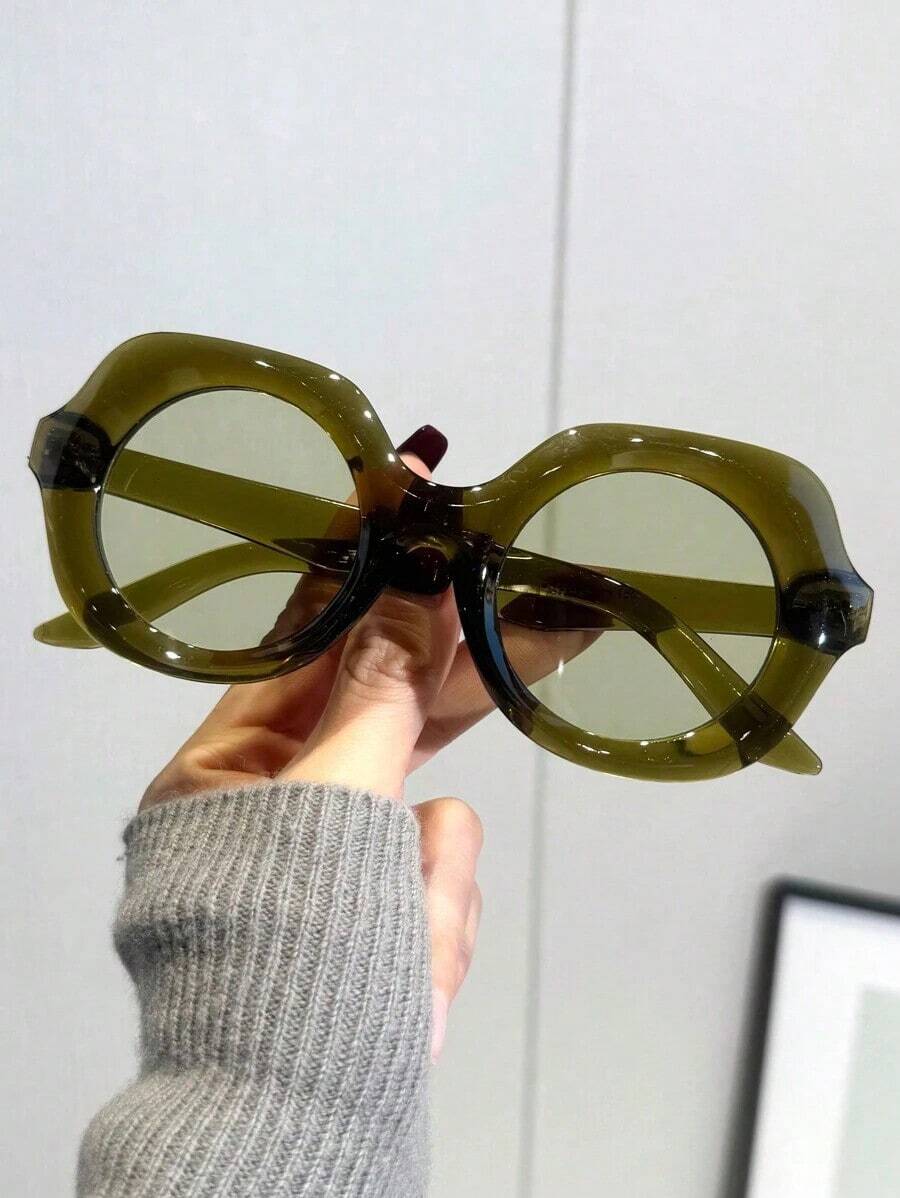 1pc Women's Retro Y2K Personality Round Fashion Glasses, Fashion Beach Holiday Runway Party - 彩色 - 查看 1