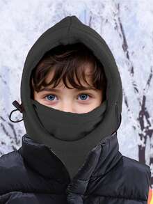 1 件装颈部全脸滑雪面罩帽儿童羊毛拉法帽男孩女孩儿童滑雪帽 - 純色 - 查看 3