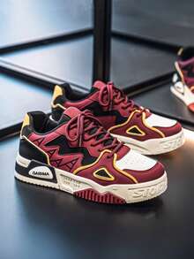 男士新款百搭小众原创高帮休闲运动鞋，厚底防滑运动鞋，随机涂鸦图案 - 紅色 - 查看 4