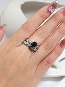 خاتم فضة إسترليني عيار 925 مرصع بحجر موسانيت بجودة VVS بوزن 2 قيراط، مجموعة من قطعتين قابلة للتكديس أو الارتداء بشكل منفرد، خاتم نسائي عالي الجودة، أنيق وعصري للحفلات والزفاف والاستخدام اليومي، يأتي في علبة هدايا