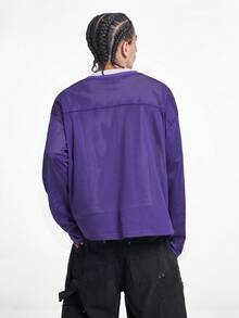 MT99 运动球衣新品上市 男士网眼印花数码紫色 V 领长袖休闲外套 - 紫色 - 查看 2