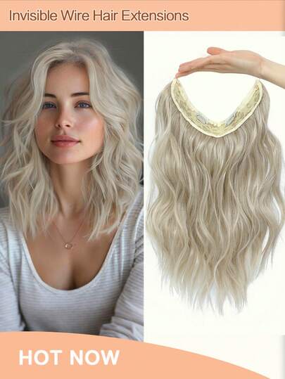 12inch Hair Extension Wavy Clip In Hair Extensions Invisible Wire Ash Blonde Synthetic Hair Pieces For Women Daily Wear