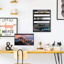 Briefablage Zeitungsständer Zeitschriftenhalter Wand – 6-stufiger Hängender, Wand-Aktenhalter aus Metall, Hängendes Wandregal, Schwarz, Robuster Aktenorganizer mit 6 Fächern & unterem Fach – Wandmontage möglich – Aus Metall mit Pulverbeschichtung – Für Büro, Schule, Zuhause, 1-St., Zeitungshalter - Schwarz - Übersicht 4