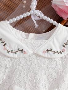 coviviky Vestido de princesa de otoño/invierno para niña pequeña con cuello Peter Pan bordado, mangas de encaje y falda de tul, decoración de lazo de satén en la cintura, vestido casual y lindo para fiestas