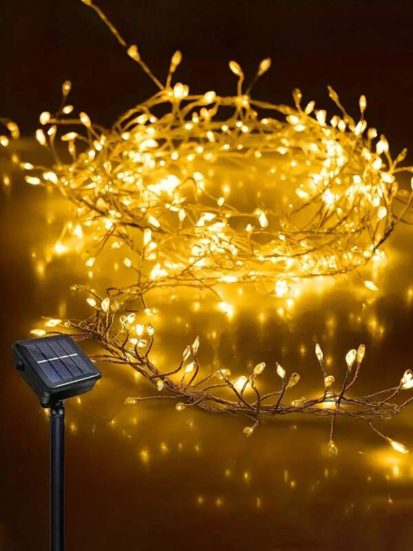 1pc 3m/5m Solar Powered String Lights, LED Firecracker Lights With 8 Flashing Modes, Outdoor Decor For Garden, Patio, Lawn, Tent, Railing, Halloween, Christmas, Thanksgiving, Wedding, Camping, Picnic, Decoration, Great Birthday Gift