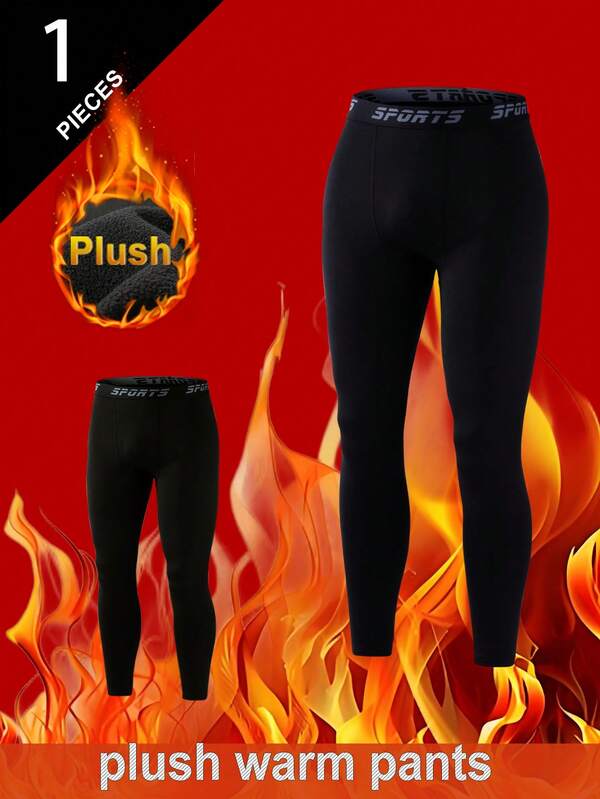 1 Stück Herren Thermohose, thermisch gefüttert, einfarbig schwarz, warme Unterbekleidung für kaltes Wetter, geeignet für Outdoor-Aktivitäten wie Skifahren im Herbst/Winter