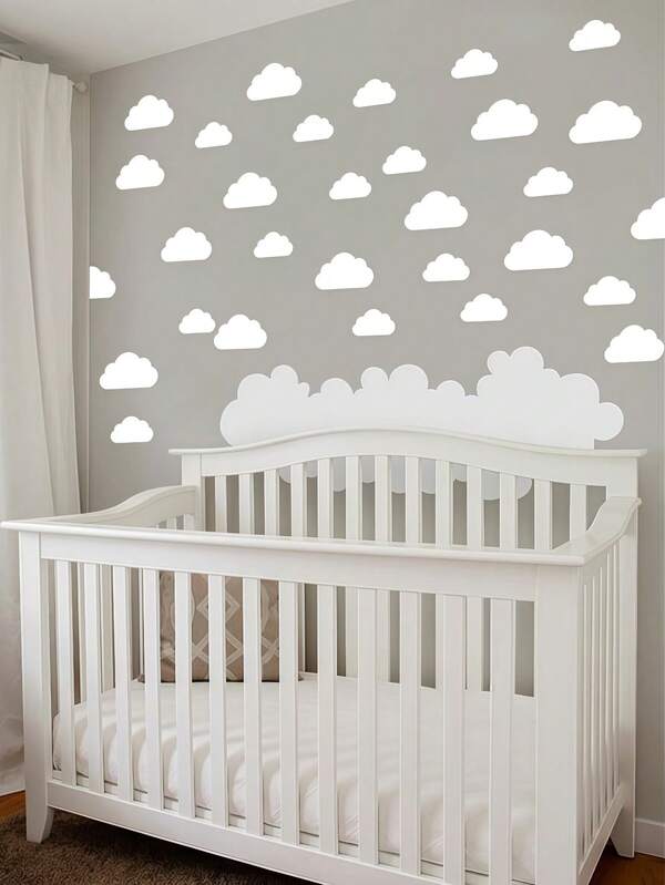11 piezas/hoja Juego de recortes de nubes blancas - Calcomanías de pared de papel con forma de nubes, cartulina troquelada para decoración de aula, habitación de bebé, fiesta, guardería, sala de juegos