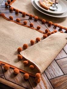 1 Stück Bohemian Stil Heim Dekoration Quaste Tischdecke, Creme und Braun Fransen Tischläufer mit Quasten, ideal für Restaurant, Wohnzimmer, Schlafzimmer Dekoration oder Bridal-Shower Geschenk