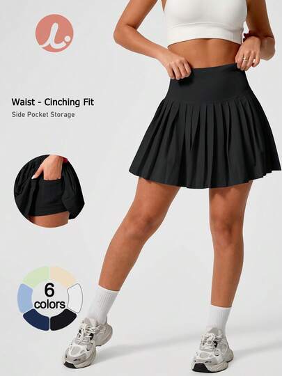 Leorrey 1pc Women's Seamless Casual Comfortable Solid Color High Waist Anti-Flashing Sweet Pleated Tennis Running Workout Mini Skirt