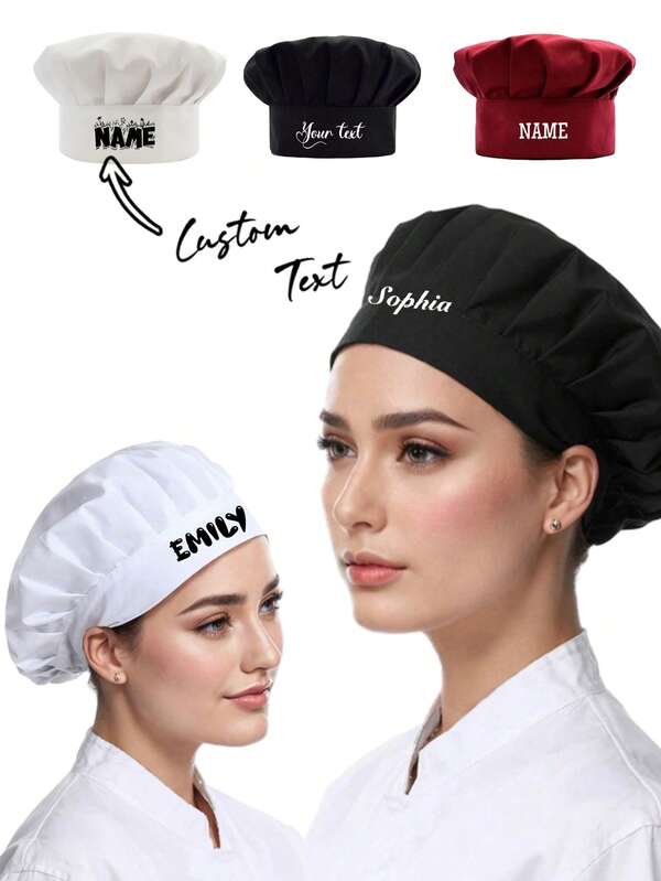Cappello da chef personalizzato con nome, cappello antipolvere, cappello da cucina regolabile per cottura, cappello da lavoro per panetteria, caffetteria, negozio di dolci, ristorante, cucina, lavabile e riutilizzabile, cappello da chef antipolvere e confortevole, adatto per catering, panificazione e uso in officina, attività di partito e famiglia, cappello da servizio di catering con chiusura elastica, cappello da chef in rete completa per unisex, copertura per capelli resistente all'olio, visiera corta con chiusura con cordino