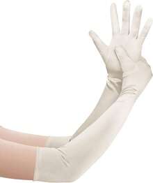 22 Inch Long Satin Gloves For Women, Stretchy 1920s Vintage Opera Gloves, Elegant Tea Party & Bridal - 奶油白 - 查看 12