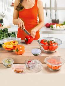 6pcs/Set Silicone Stretch Lids, 6 Packs Reusable Silicone Lids, Food Storage Silicone Covers For Bowl, To Keep Food Fresh, For Can, Cup And Glass Jars Home Kitchen Appliances Accessories Gadgets Tools Christmas Kitchen Stuff Cooking Christmas - 彩色 - 查看 6