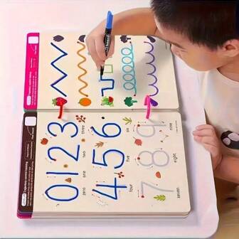 1 Pc, 32 Pages, 4 Pens, Educational Writing Magic Manuscript Set, Suitable For Teenagers Aged 3-8 Years Old - Enhance Hand-Eye Coordination, Graphic Thinking, And Writing Skills, With Erasable Pen And Board Eraser, Educational Painting And Pen Control Exercise Book, Essential For Early Learning(Random Color And Style Of Components)