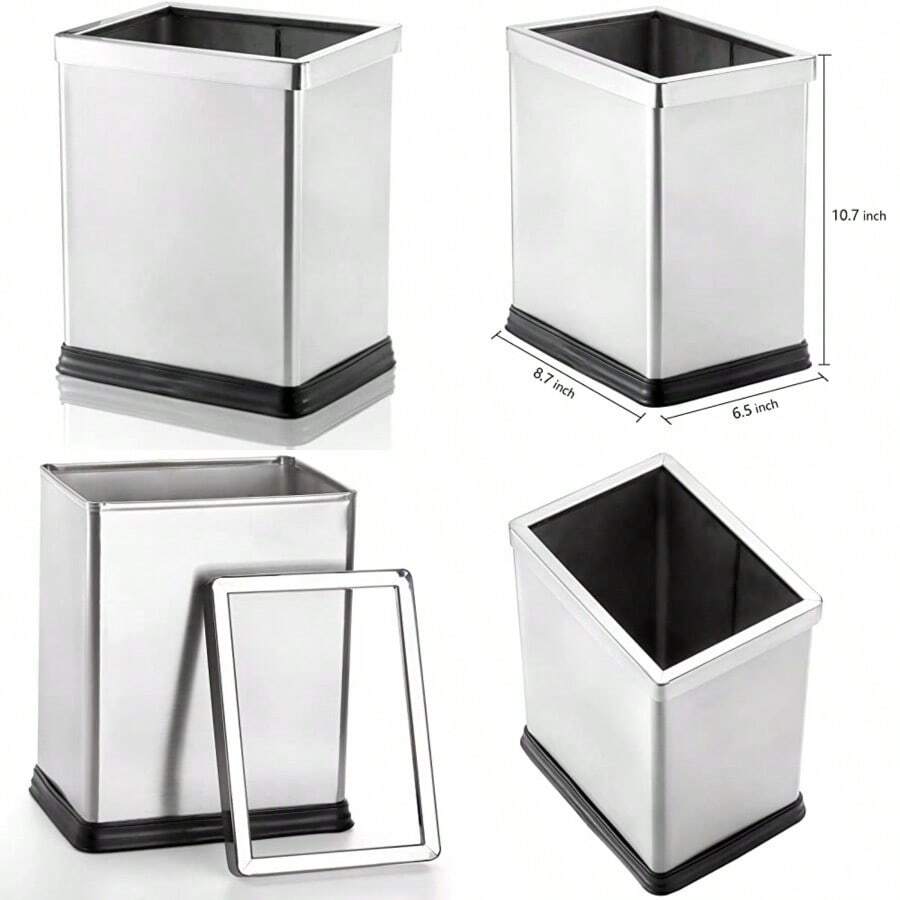 10 Liter Open Top Trash Can Stainl Steel Office Wastebasket Small Kitchen Garbage Container Bin With Liner Waste Trashcans For Bathrooms Restaurant Restroom Powder Rooms Home