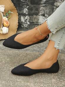 Giày bệt mũi nhọn đính đá, cỡ lớn 35-45, kiểu dáng slip-on, thời trang thường ngày, phù hợp với váy, mùa xuân/thu. - Vải đen (vải lanh) - Xem 3