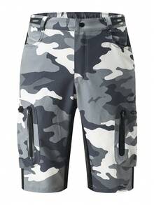 HISERWA Camouflage Mountainbike Shorts mit Mehrfachtaschen, atmungsaktiv, weite Passform für MTB-Rennen, Offroad-Radfahren, wasserdichte Outdoor-Sportshorts
