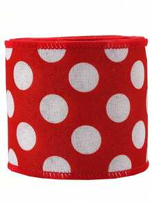 1Roll Ribbon Christmas Tree Wire Ribbon Satin Striped Edge Wrapping, Suitable For Crafts DIY Party Garden Home Wreath Bow Decorations Red And White