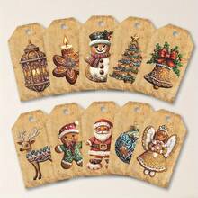 10 piezas de etiquetas de regalo vintage - Diseños únicos con Papá Noel, pan de jengibre, renos, muñeco de nieve, cuerda de bramante para tarjetas DIY, decoración de árboles, decoraciones para el hogar y fiestas navideñas