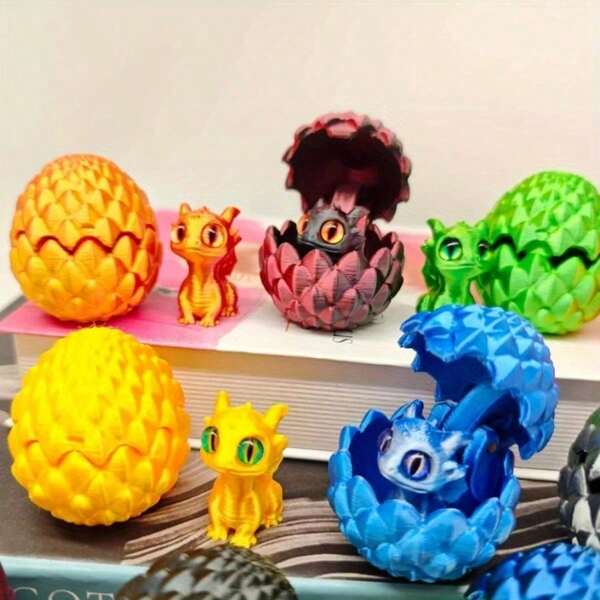 3D Printed Multi-Color Dinosaur Egg Set, Flip-Top Dinosaur Egg Desktop Decor, Gift For Christmas, Party