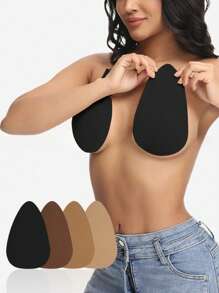 2 Pairs/4pcs Plus Size Invisible Lift Latex Tape Sticky Water Drop Shaped Breast Petals Strapless Bra Liner, Beige, Brown, Coffee, Black, Suitable For B-E Cup Busty Women