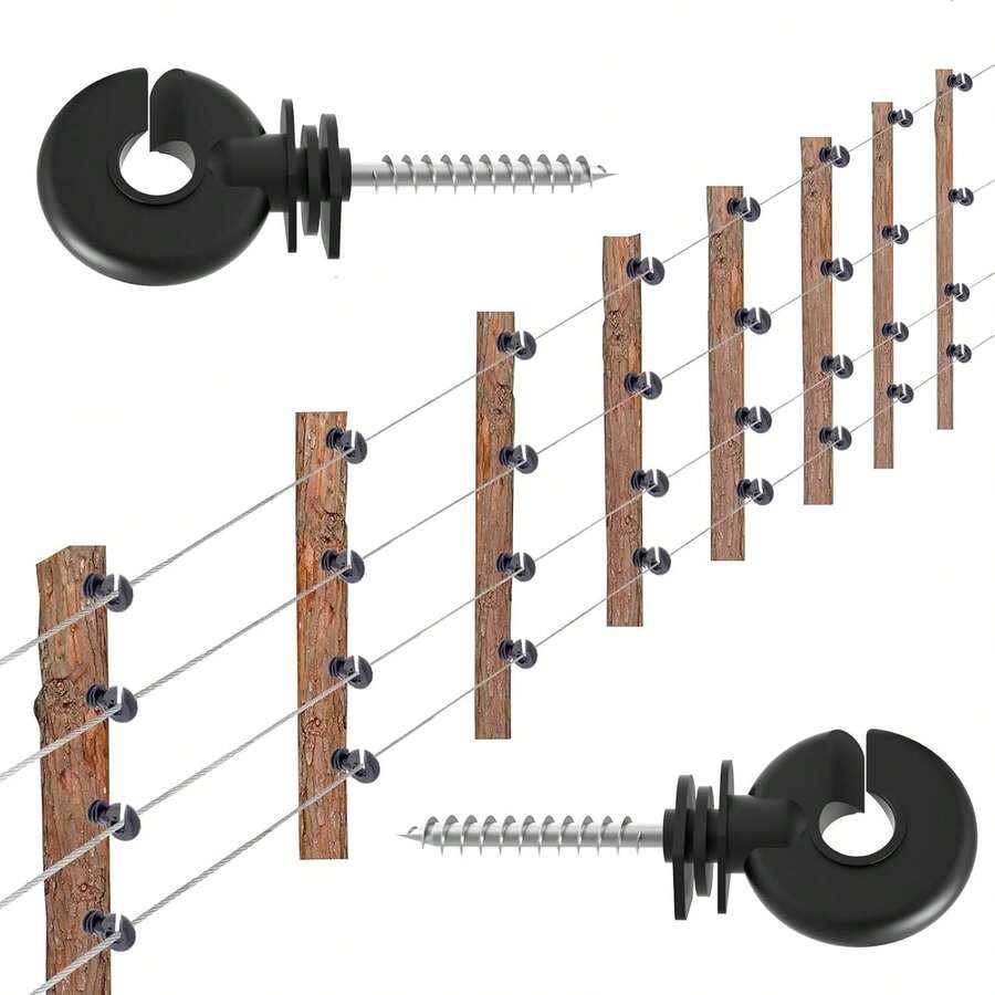 20 Stücke selbstbohrende elektrische Zaunhalter für Holzpfosten (schwarz/rot) - inklusive Bohrerbuchse-Werkzeug | Geflügel, Garten Landwirtschaftsbedarf