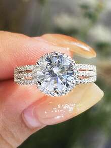 خاتم خطوبة فضة إسترليني عيار 925 بحجر موسانيت بجودة VVS بوزن 2/3 قيراط، مجوهرات نسائية فاخرة لحفلات الزفاف والمناسبات والاستخدام اليومي، مع علبة هدية