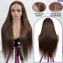 VIOLLY 200 密度 28 英寸直发手工编织真人发假发混合假发 - 混合真人发和合成发 | 透气、耐热、持久、可调节且舒适 | 13x6 大面积透明蕾丝前片，有黑色、巧克力色和高光蜂蜜金色可选