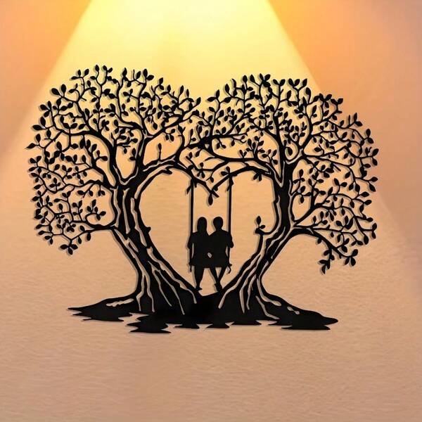 1 pieza Árbol del amor abstracto y minimalista elegante, logotipo de metal, adecuado para oficinas, hogares, salas de estar, dormitorios, terrazas, cocinas, patios, tiendas, pasillos, cafés, salones de baile, bares, decoración de campo, regalos de inauguración de la casa, festivales, regalos de cumpleaños, coleccionistas de antigüedades, artículos ideales para el desmontaje y la reutilización - Materiales de hierro.