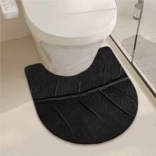 1/3pcs Set Vintage Black Leaf Pattern, Flat Non-3D Design Home Decor Mat Set, Bathroom Anti-Slip Absorbent Mat, Diatomite Vintage Pattern Bath Mat, U-Shaped Toilet & Sink Absorbent Foot Mat, 2.5mm Thickness - Black Leaves - View 8