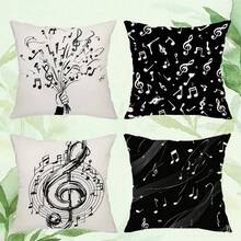 4pcs Black & White Musical Note Throw Pillow Covers - Machine Washable Polyester, Zippered, Suitable For Indoor & Outdoor Decor, Bohemian Style Decorative Pillow Covers (Pillow Insert Not Included) - Multicolor - View 12