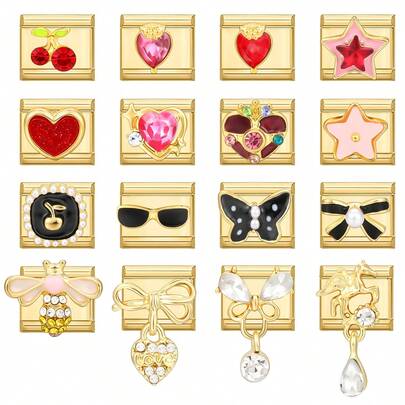 1 pieza Pulsera modular DIY con dijes, incluye elementos de cereza, corazón, estrella, mariposa y flor, adecuado como regalo de fiesta para amigos/parejas, apropiado para Navidad, Año Nuevo, Halloween, Día de San Valentín