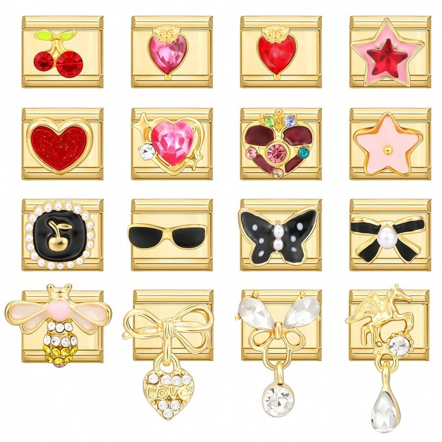 1pc DIY Modular Bracelet With Charms, Includes Cherry, Heart, Star, Butterfly Flower Elements, Suitable As Party Gift For Friends/Couples, Suitable For Christmas, New Year, Halloween, Valentine's Day - M292852 M292853 - View 1