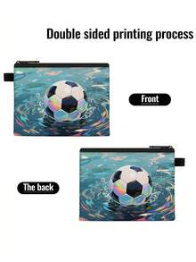 1 pieza Monedero compacto con cremallera, bolsa con cremallera de poliéster de moda y duradera con estampado gráfico de fútbol, ideal para guardar monedas y pequeños artículos esenciales, regalo divertido con cierre , material duradero, fácil de cuidar, regalo para fiesta deportiva y vacaciones