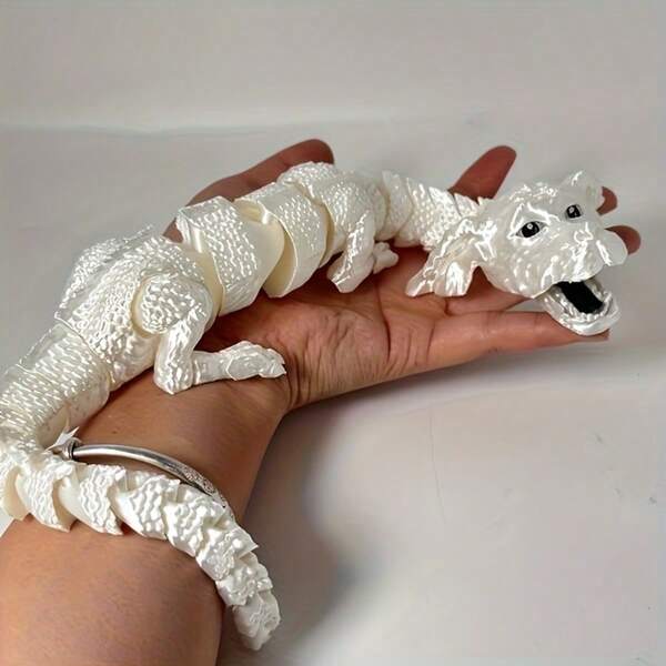 3D Printed Movable Dragon Figurine - Lucky Symbol Fantasy Decor, Classic White Plastic Statue For Halloween Christmas Thanksgiving Gifts, Multi-Room Home Decor (Bedroom, Living Room, Kitchen, Bathroom), Dragon Decor, Gift Item, Intricate Design, Detailed Scales Design, Textured Surface