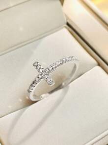 1pc Elegant Luxury S925 Sterling Silver Cross T-Shape Ring, Women's Jewelry Gift, Birthday Gift, Party Gift - Cross T Ring - View 7