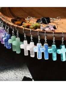 9 Pairs Of Fashionable Natural Stone Crystal Ear Studs, Women's Jade Cross-Shaped Earrings, Retro Earrings, Suitable For Daily Wear, Gifts For Both Men And Women