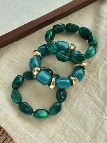 3pcs/Set Vintage Boho Thick Multi-Layer Acrylic Beaded Bracelet, Fashion Luxury Accessory For Women, Couples, Party, Daily Wear