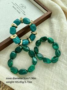 3pcs/Set Vintage Boho Thick Multi-Layer Acrylic Beaded Bracelet, Fashion Luxury Accessory For Women, Couples, Party, Daily Wear