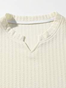 1pc Men's Autumn Textured Fabric Long Sleeve Base Layer Pullover T-Shirt, Textured Fabric With Vertical Striped Z-Pattern, Low-Key Luxurious Old Money Style, Beige