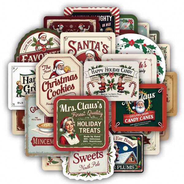 30pcs/2sheets Vintage Christmas Stickers, Cartoon Santa Claus Xmas Stickers, Holiday Labels For Xmas Cookies Bags, Gift Boxes & Party Favor, Paper Holiday Tags, Christmas Party Supplies Christmas Christmas Decorations Christmas Pajamas Christmas Gifts Christmas Decor