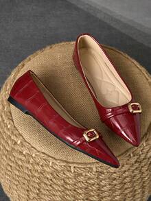 Women's Pointed Toe Slip-On Flats, Casual Party Wear, Red Color, Suitable For Spring/Summer, Daily Outdoor Activities, Versatile - Red - View 2