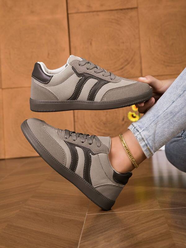 Women's Colorblock Casual Sneakers, Lace-Up Thick Sole Soft Running Shoes, Low-Top Breathable Fitness Shoes