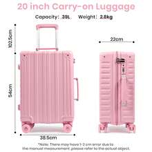 20'' Suitcase 54x38x22cm Super Lightweight PC Hard Shell Small Suitcase With TSA Lock & 4 Spinner Wheels - Baby Pink - View 3